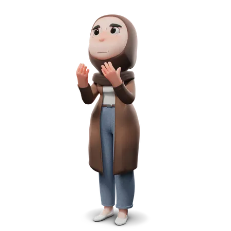 Cute Hijab Girl Praying 3D Illustration
