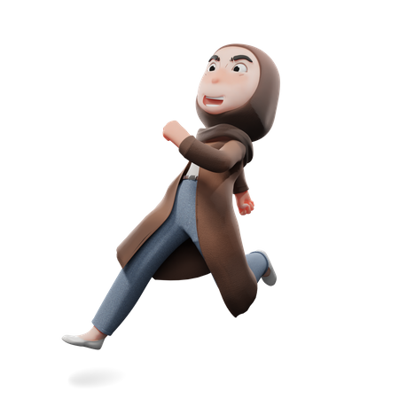 Cute Hijab Girl Run  3D Icon