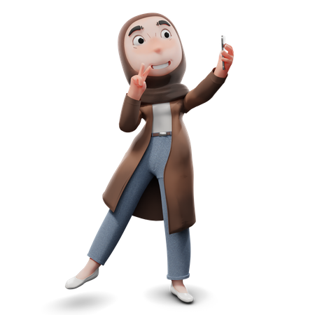Cute Hijab Girl Taking Selfie  3D Icon