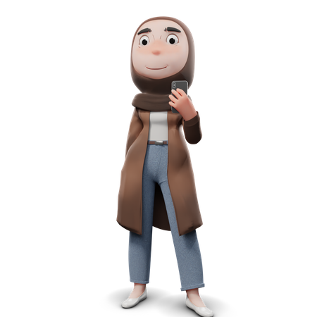 Cute Hijab Girl Taking Selfie  3D Icon