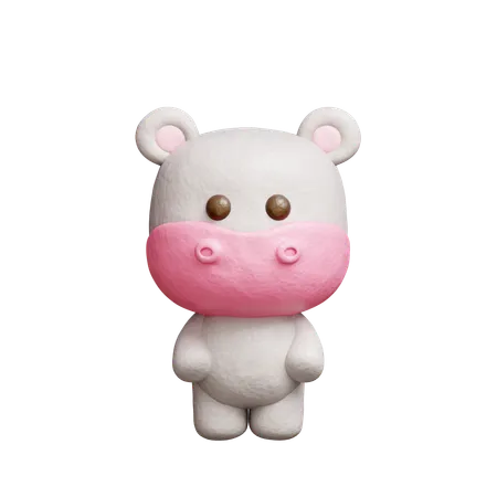 Cute Hippo Character  3D Icon