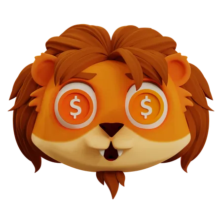 Cute Lion Dollar Emoji  3D Icon