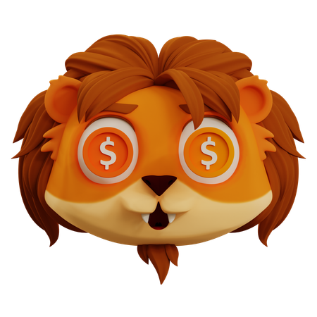 Cute Lion Dollar Emoji  3D Icon