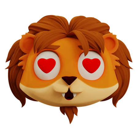 Cute Lion Love Emoji  3D Icon