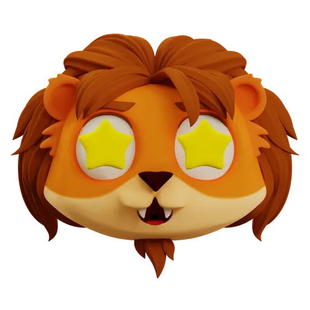 Cute Lion Star Emoji  3D Icon