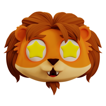 Cute Lion Star Emoji  3D Icon