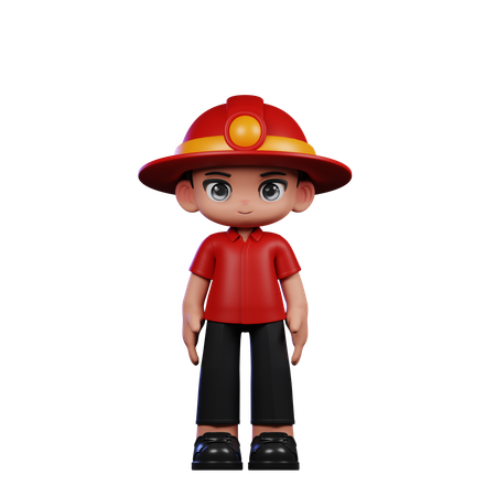 Cute Little Fireman Doing Standing Cool  3D Illustration