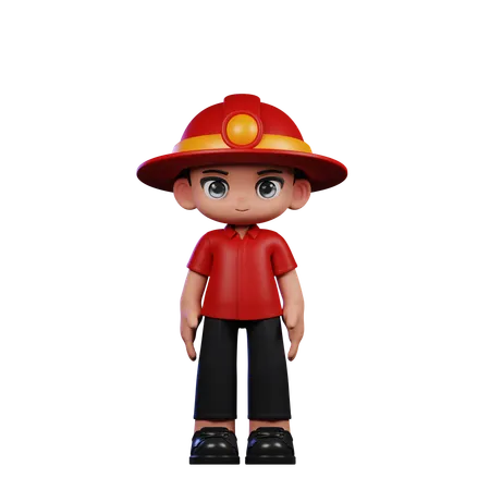 Cute Little Fireman Doing Standing Cool  3D Illustration