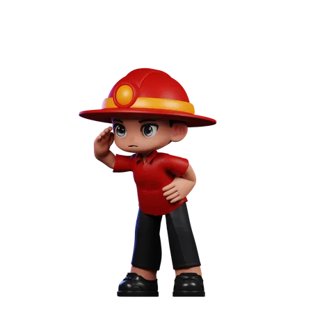 Cute Little Fireman Giving Looking pose  3D Illustration