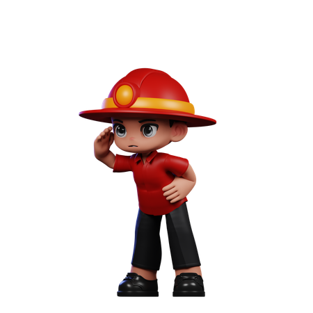 Cute Little Fireman Giving Looking pose  3D Illustration