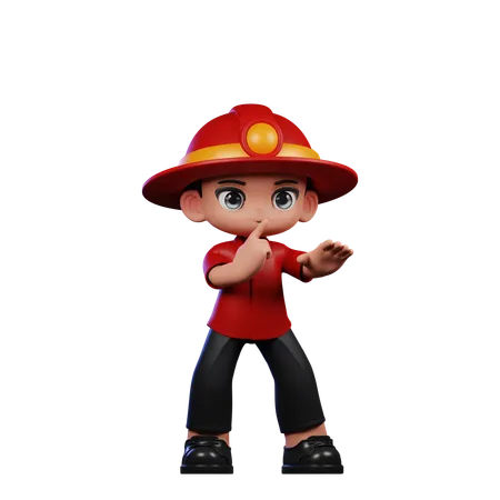 Cute Little Fireman Giving Shhttt pose  3D Illustration