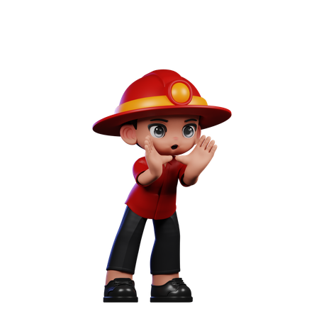 Cute Little Fireman Giving Shouting pose  3D Illustration
