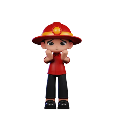 Cute Little Fireman Giving Worried pose  3D Illustration