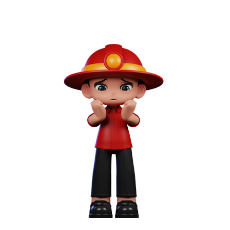 Cute Little Fireman Giving Worried pose  3D Illustration