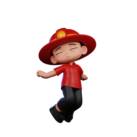 Cute Little Fireman Jumping In Air  3D Icon