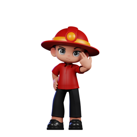 Cute Little Fireman Pointing at Him  3D Illustration
