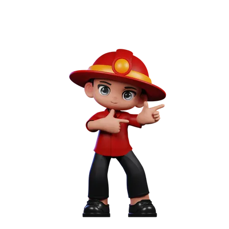 Cute Little Fireman Pointing Left  3D Illustration