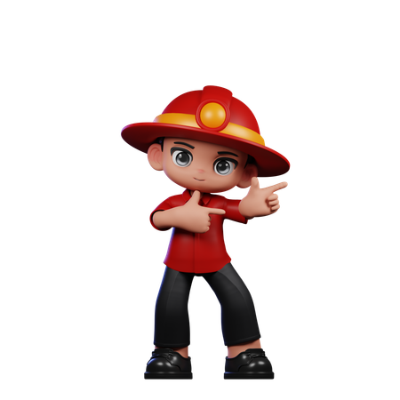 Cute Little Fireman Pointing Left  3D Illustration