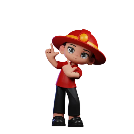 Cute Little Fireman Pointing Up  3D Illustration