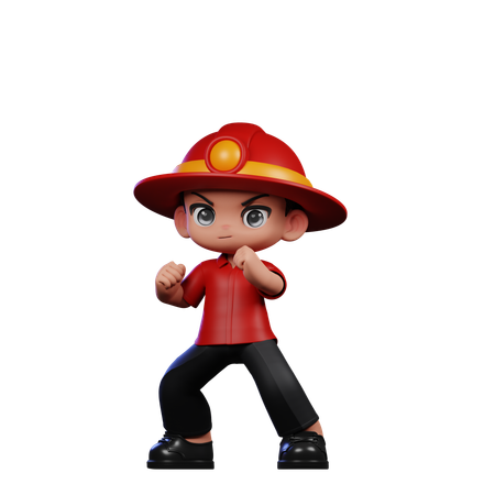 Cute Little Fireman Ready Fight pose  3D Illustration