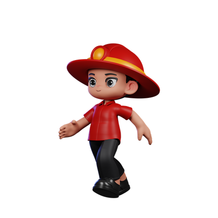 Cute Little Fireman Running pose  3D Illustration