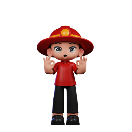 Cute Little Fireman Showing Ok Sign  3D Illustration