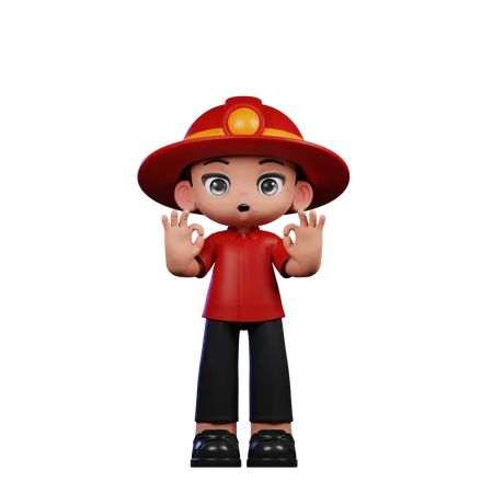 Cute Little Fireman Showing Ok Sign  3D Illustration