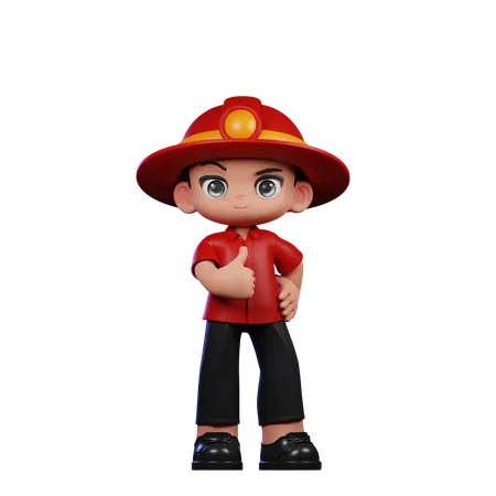 Cute Little Fireman Showing Thumbs Up  3D Illustration