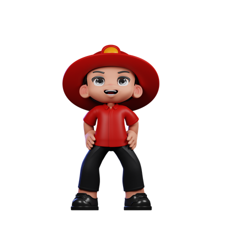 Cute Little Fireman Standing Laugh pose  3D Illustration