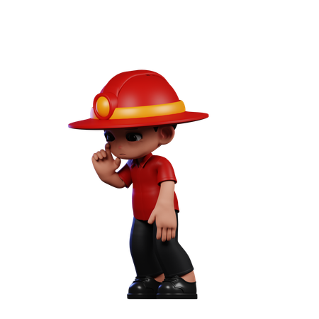 Cute Little Fireman Standing Sad Pose  3D Illustration