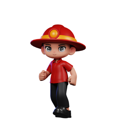 Cute Little Fireman Walking  3D Illustration