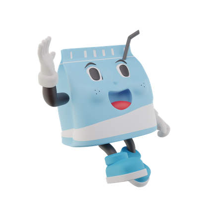 Cute Milk Box Waving hand  3D Icon