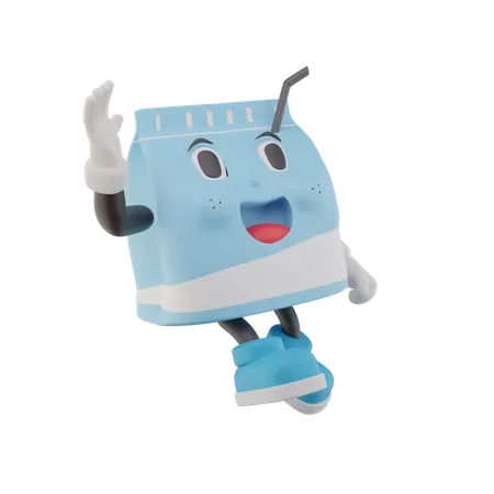 Cute Milk Box Waving hand  3D Icon