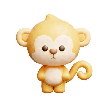 3 D Cute Monkey Cartoon Animal Character 3D Icon