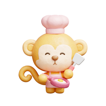 Cute Monkey Cooking  3D Icon