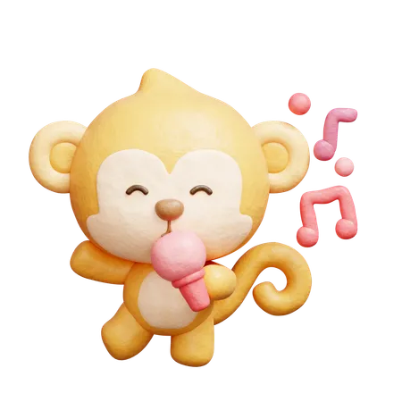 Cute Monkey Dancing And Singing With Microphone  3D Icon