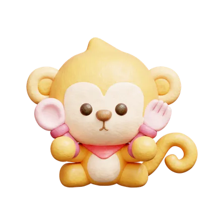 Cute Monkey Eating  3D Icon