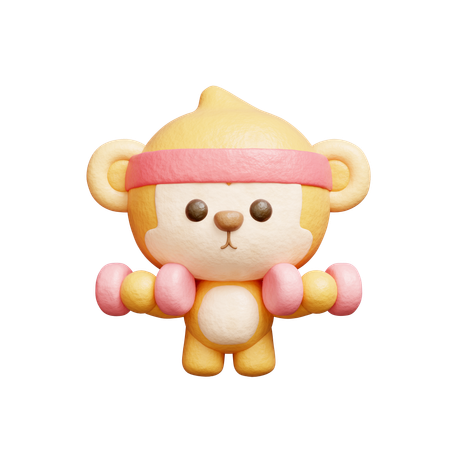 Cute Monkey Exercising With Dumbbells  3D Icon