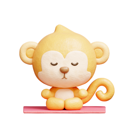 Cute Monkey Meditation Yoga  3D Icon