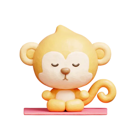 Cute Monkey Meditation Yoga  3D Icon