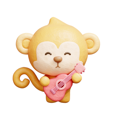 Cute Monkey Playing Guitar  3D Icon