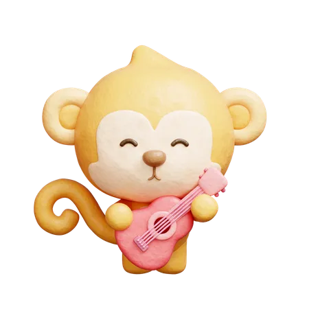 Cute Monkey Playing Guitar  3D Icon