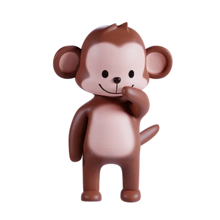 Cute Monkey Thinking Something  3D Illustration