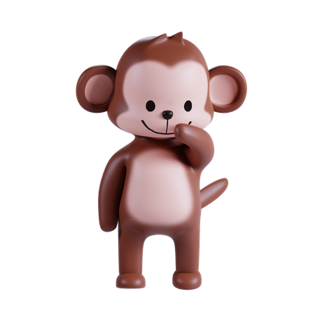 Cute Monkey Thinking Something 3D Illustration