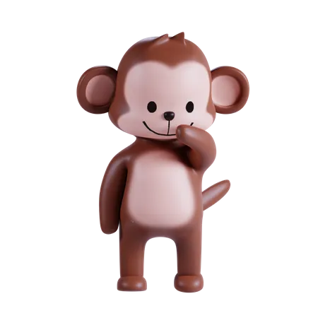 Cute Monkey Thinking Something 3D Illustration