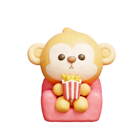 Cute Monkey Watching A Movie  3D Icon