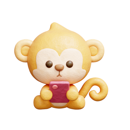 Cute Monkey Watching On Smartphone  3D Icon