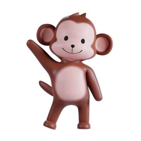 Cute Monkey Waving Hand 3D Illustration