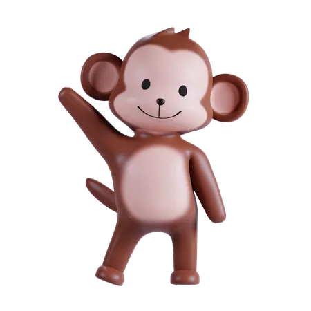 Cute Monkey Waving Hand 3D Illustration