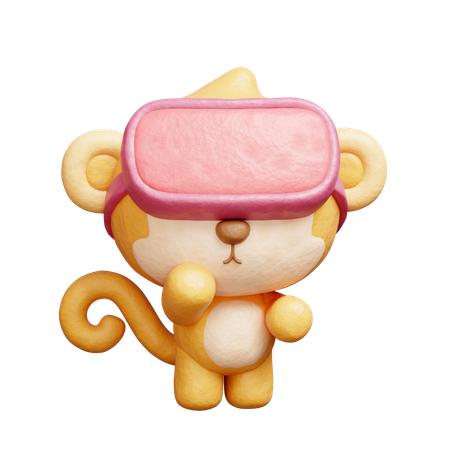 Cute Monkey Wearing Virtual Reality Headset  3D Icon